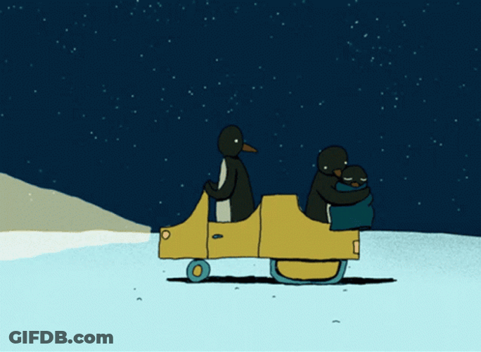 Penguins Riding A Snowmobile GIF