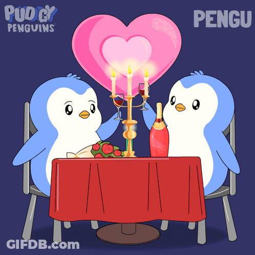 Penguins Sitting At Candlelit Table GIF