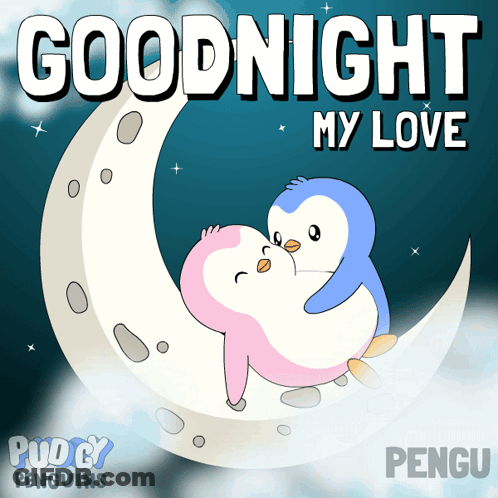 Penguins Sitting On Crescent Moon Goodnight GIF