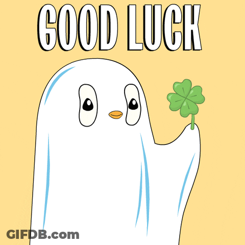Penguins Standing With Good Luck Text GIF