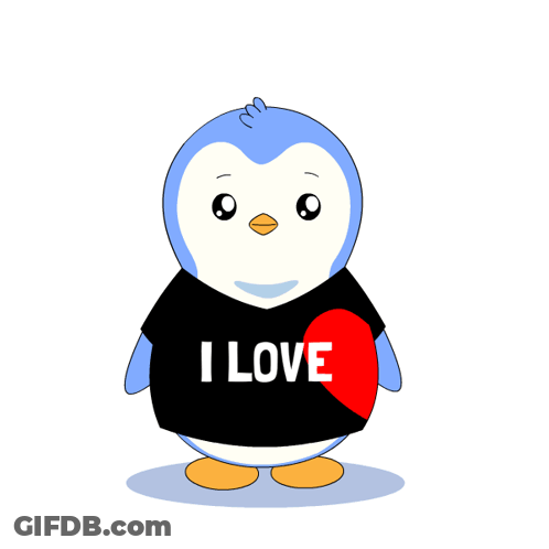 Penguins Wearing Black Shirts Saying I Love Her GIF