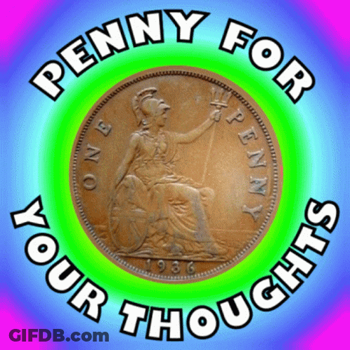 Penny For Your Thoughts Logo With One Penny Coin GIF