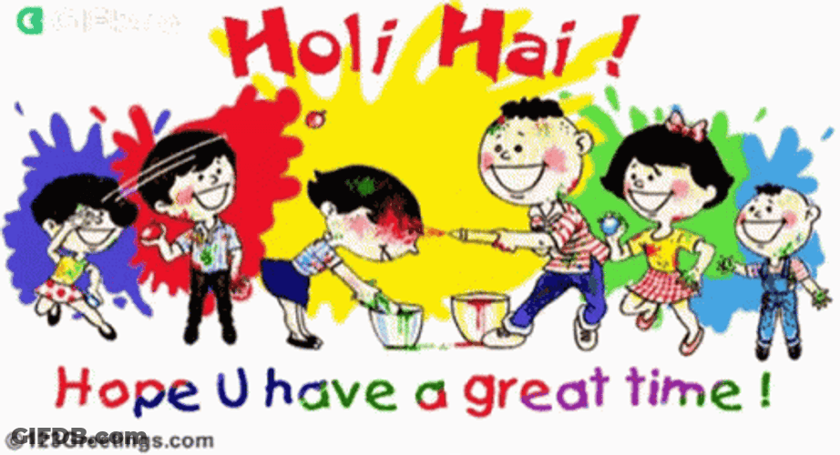 People Celebrating Happy Holi Animation GIF