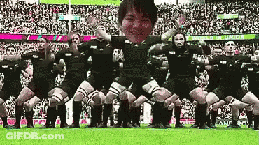 People Dancing In Field In Front Of World Cup Sign GIF