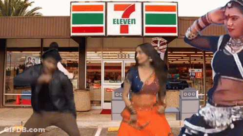 People Dancing In Front Of A 7 Eleven GIF