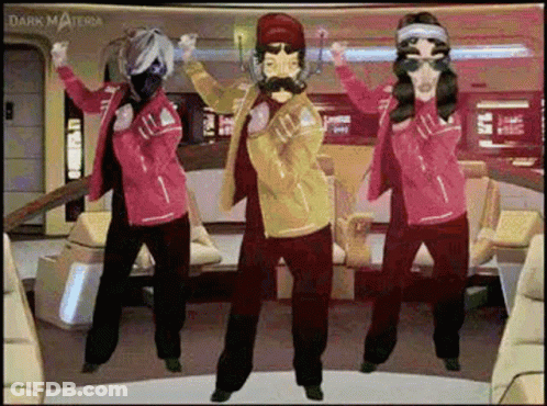People Dancing In Front Of Dark Matter Screen GIF