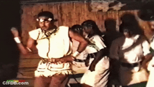 People Dancing In Front Of Ethiopian Sign GIF