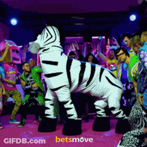 People Dancing In Front Of Zebra Mascot Saying Betsmove GIF