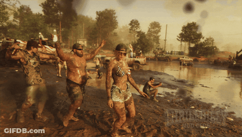 People Dancing In Mud With Mud Text GIF