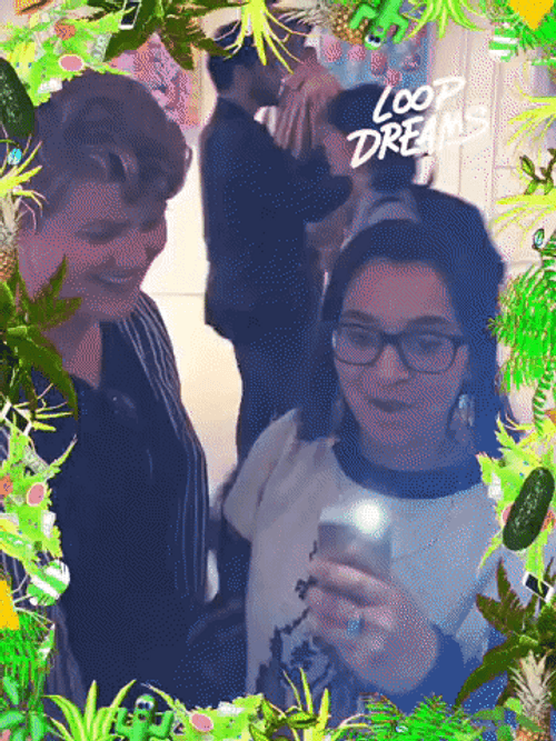People Dancing With Green Floral Border GIF