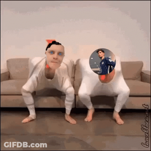 People Doing Squats In Front Of Soccer Poster GIF
