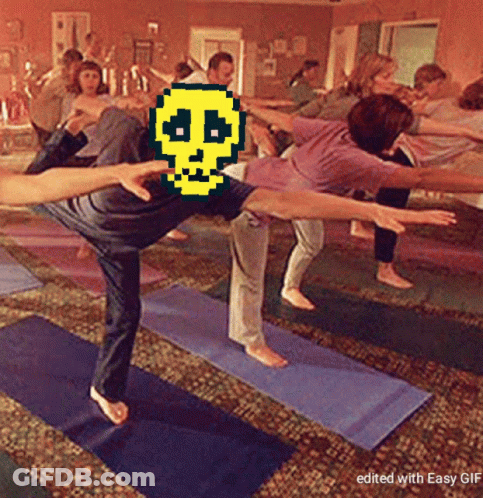 People Doing Yoga With Pixelated Skull GIF