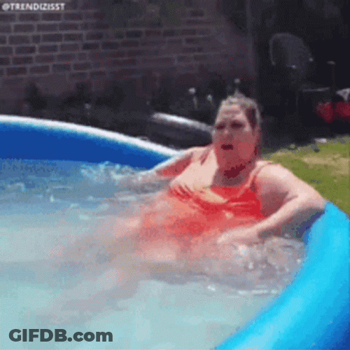 People Falling Chubby Lady Inflatable Pool Fail GIF