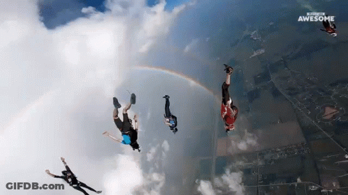 People Flying With Rainbow Saying Awesome GIF