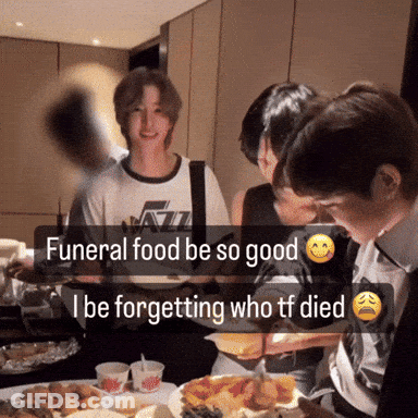 People Gathered Around Table Saying Funeral Food GIF