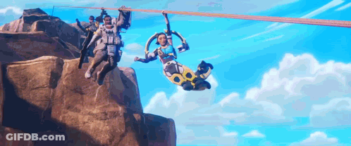 People Hanging From Rope Over Mountain GIF