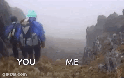 People Hiking Mountain Talking GIF