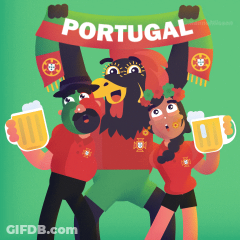 People Holding Beer Mugs And Portugal Scarf GIF