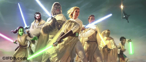 People Holding Lightsabers In Front Of Plane GIF