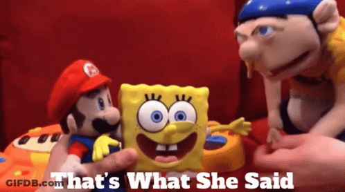 People Holding SpongeBob, Mario, And Jeff Toys GIF