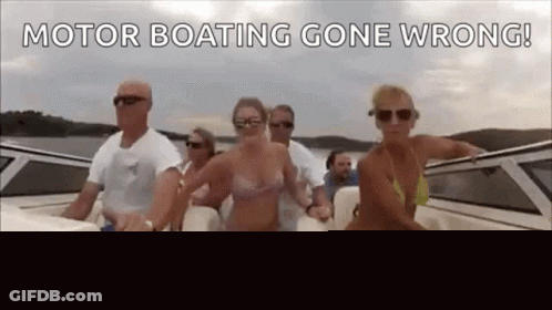 People In Bikinis Riding On Boat GIF