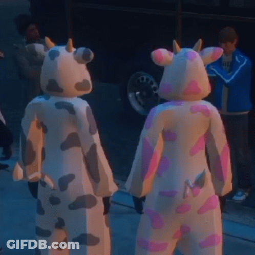 People In Cow Costumes Standing GIF