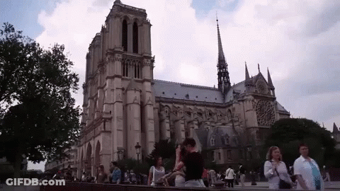 People In Front Of Large Cathedral GIF