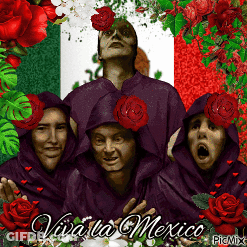 People In Front Of Mexican Flag Viva La Mexico GIF