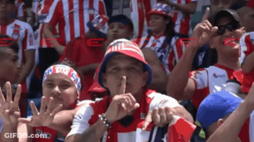People In Red And White Striped Shirts In Stadium GIF