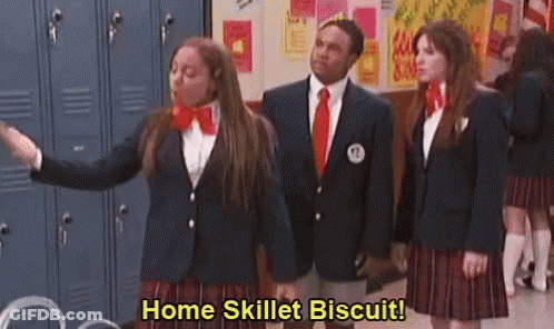 People In School Uniforms With Home Skillet Biscuit GIF