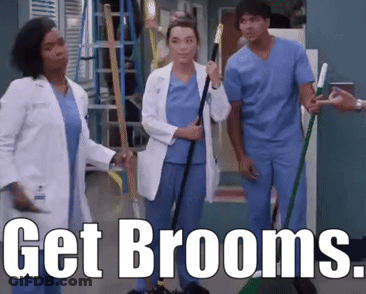 People In Scrubs Saying Get Brooms GIF