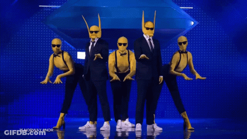People In Suits And Masks Dancing Norway GIF