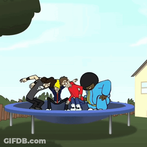 People Jumping On Trampoline Cartoon GIF