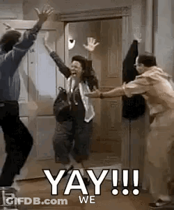 People Jumping With Hands In Air And Yay We GIF