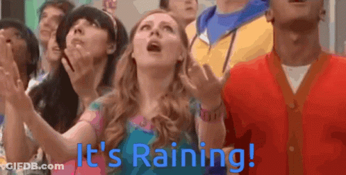 People Looking Up At Sky Saying It's Raining GIF