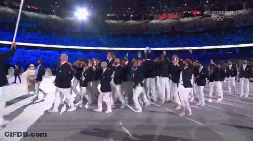 People Marching In Stadium With Eurosport GIF