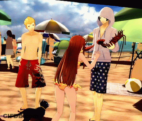 People On Beach Including Girl In Bikini GIF