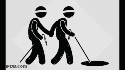 People On Mountain Beside Drawing Person With Cane GIF