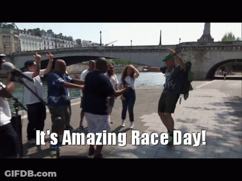 People On Sidewalk It's Amazing Race Day GIF