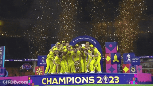 People On Stage With Champions 2023 GIF