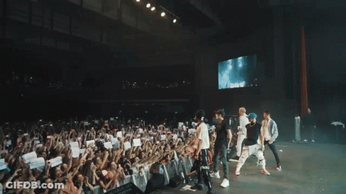 People On Stage With Smoke And Crowd GIF