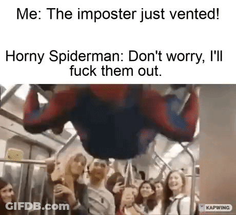 People On Subway With Spider Man Hanging GIF