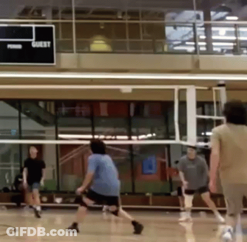 People Playing Volleyball In Gym GIF