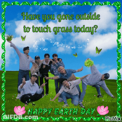 People Posing In Field Touch Grass GIF