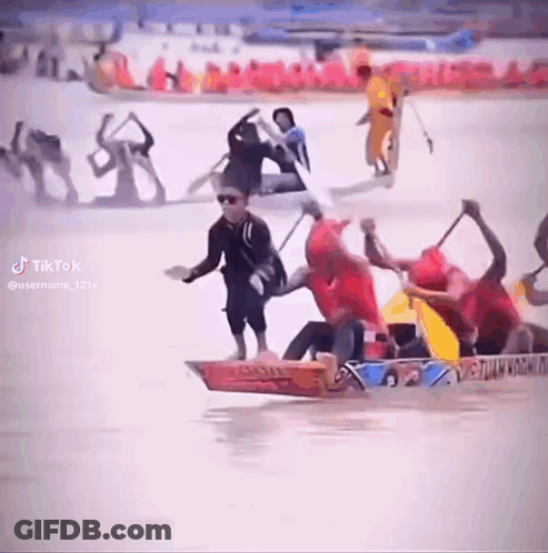 People Rowing Boats One Red Shirt GIF