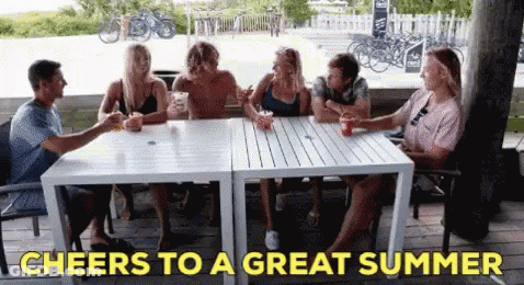 People Sitting Around Table Cheers To Great Summer GIF