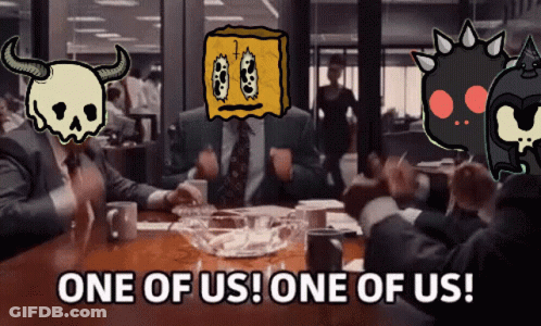 People Sitting Around Table Saying One Of Us GIF