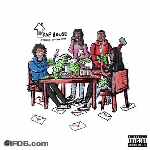 People Sitting Around Table With Rap House GIF