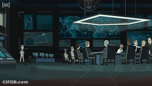 People Sitting At Table In Front Of Green Portal Saying As GIF