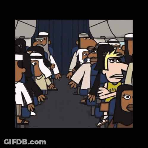 People Sitting On Airplane One Wearing Yellow Shirt With A GIF